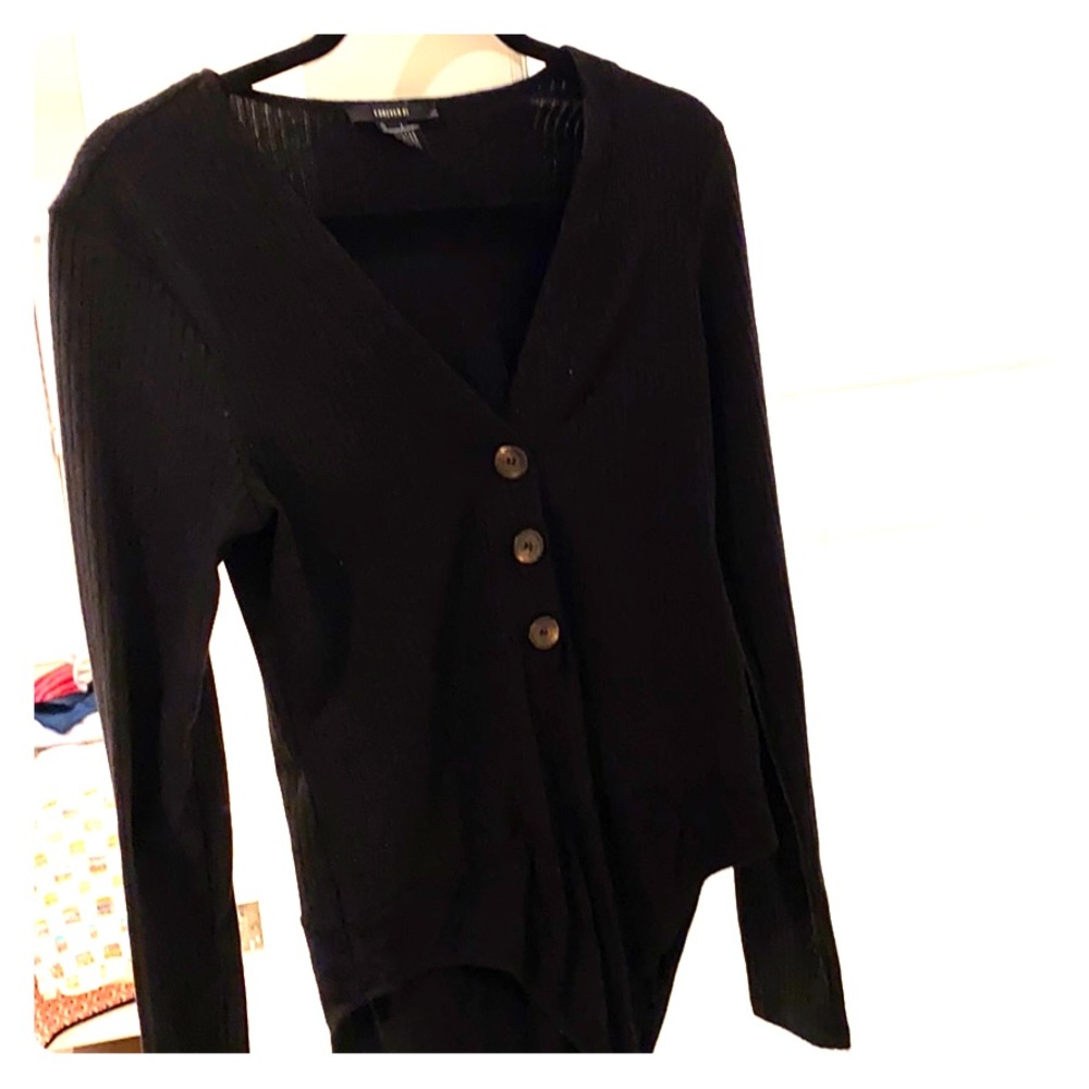 Black ribbed button-down onesie